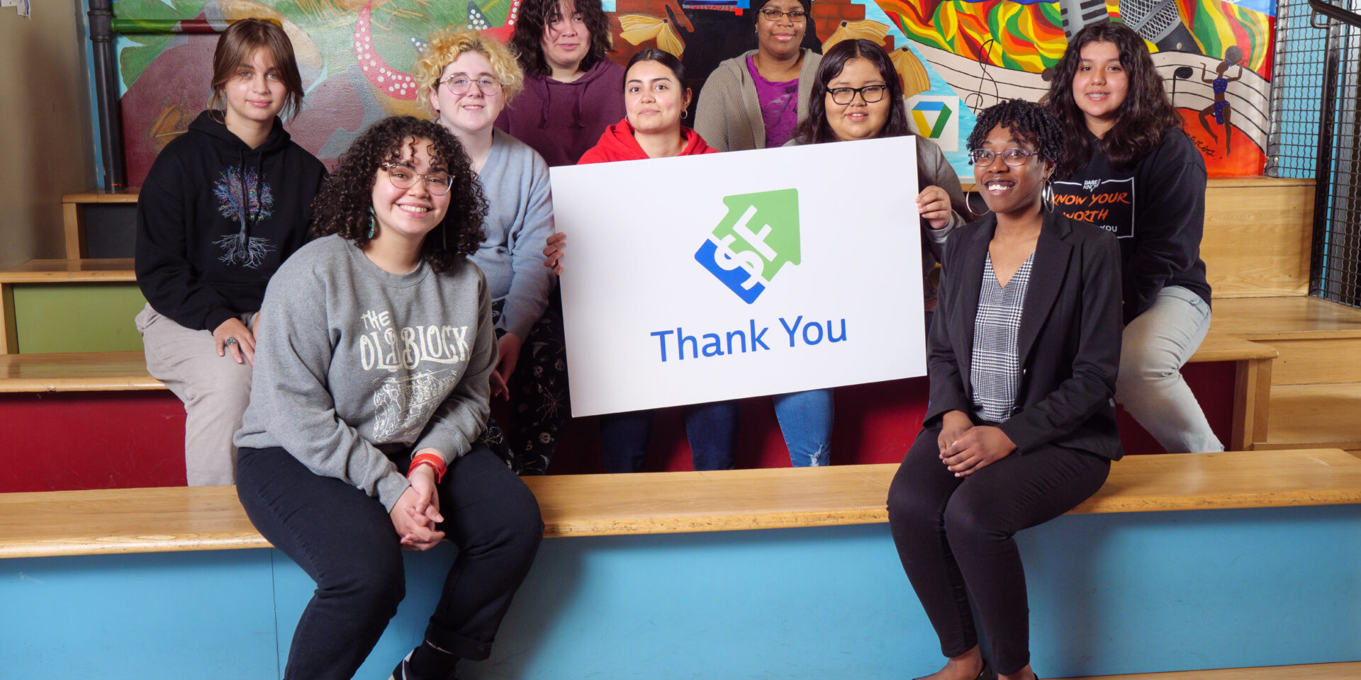 Students holding Thank You sign